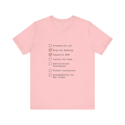 The Checklist – Ceasefire Active Edition Protest T-Shirt | Bella + Canvas 3001 Unisex Tee