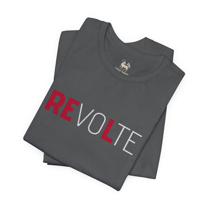 Vintage black VOTE → REVOLT Truth Demand tee by Unruly Thread — REVOLT chest print, RE in red.