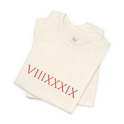 Worn lifestyle view of the Invincibles to Unforgettables VIIIXXXIX tee — Arsenal Premier League title shirt by Unruly Thread.