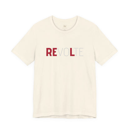 Front view of the VOTE → REVOLT Truth Demand tee by Unruly Thread — REVOLT chest print.