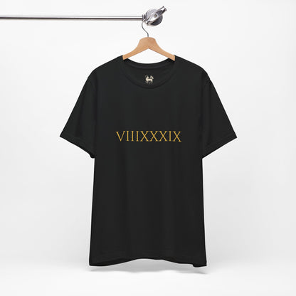 Studio shot of the Invincibles to Unforgettables tee — Arsenal champions t-shirt with the VIIIXXXIX chest print, by Unruly Thread.