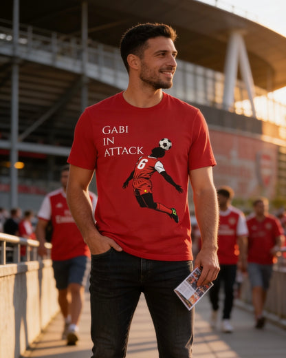 Heather Navy colorway of the Gabi at the Back, Gabi in Attack Arsenal chant tee by Unruly Thread — everyday terrace shirt honoring Gabriel Magalhães.