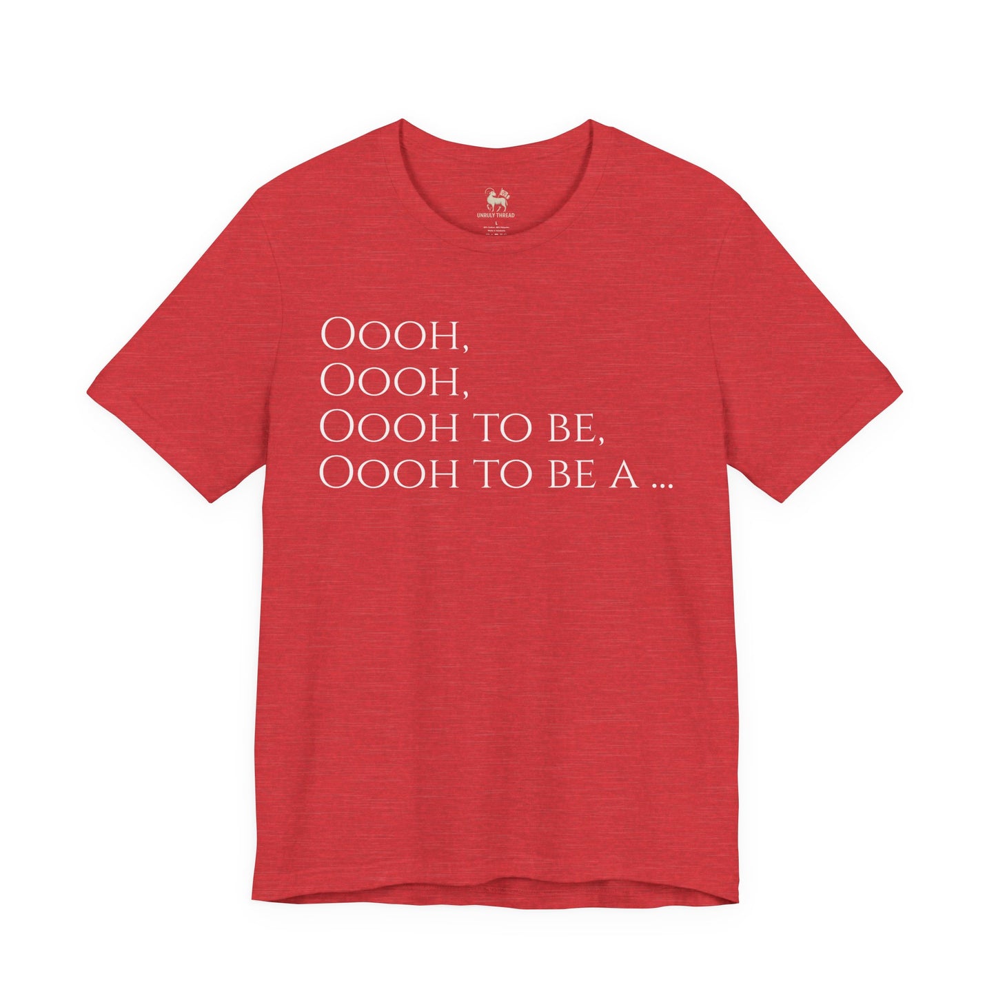 Back view of the Ooh to Be a Gooner tee — Arsenal cannon above the word Gooner, kit-name-style layout, by Unruly Thread.