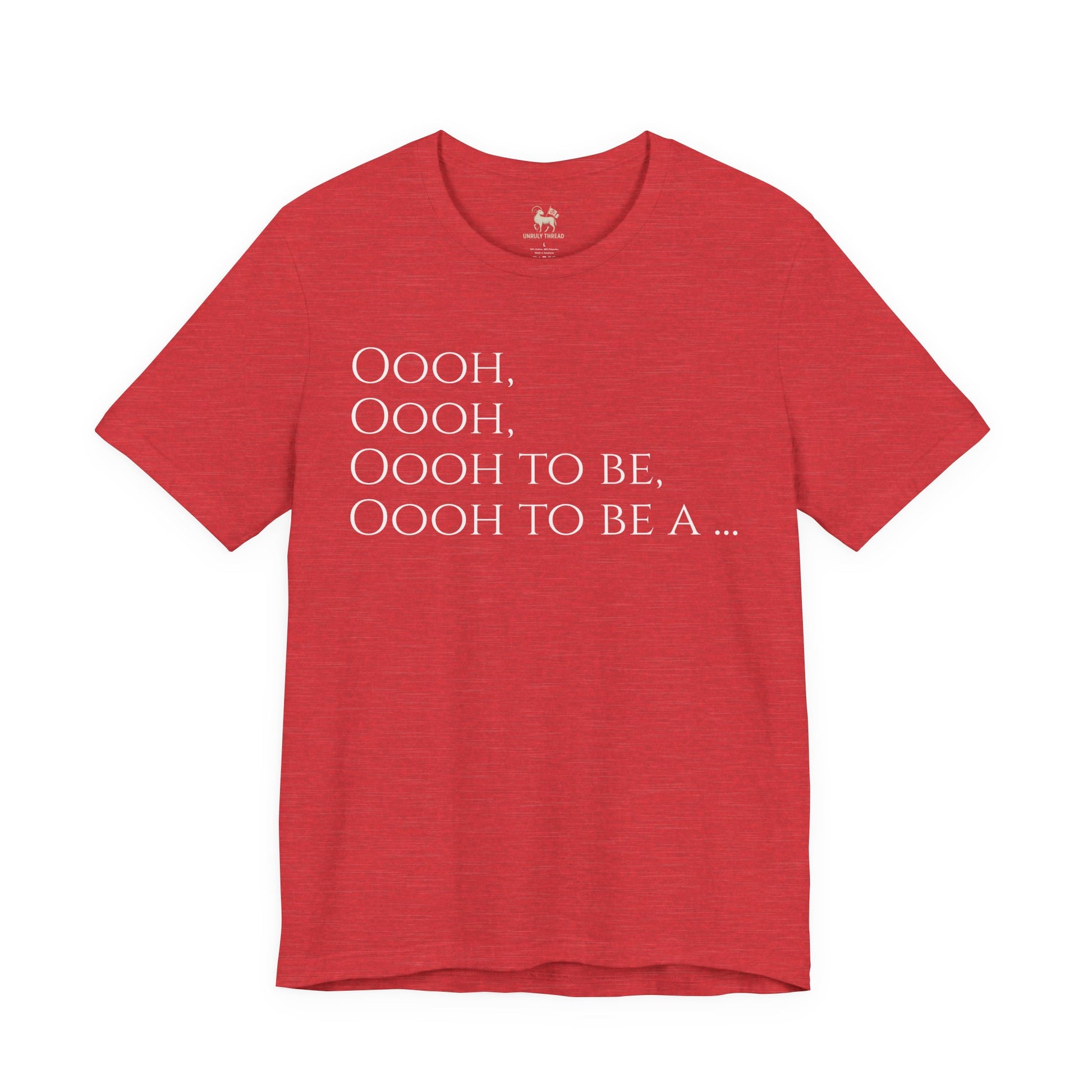Back view of the Ooh to Be a Gooner tee — Arsenal cannon above the word Gooner, kit-name-style layout, by Unruly Thread.