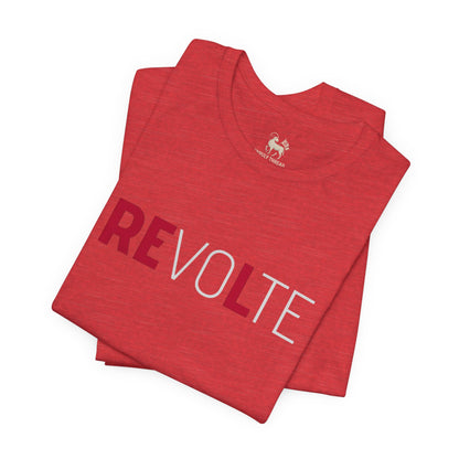 Natural cream VOTE → REVOLT Truth Demand tee by Unruly Thread — REVOLT chest print, RE in red.