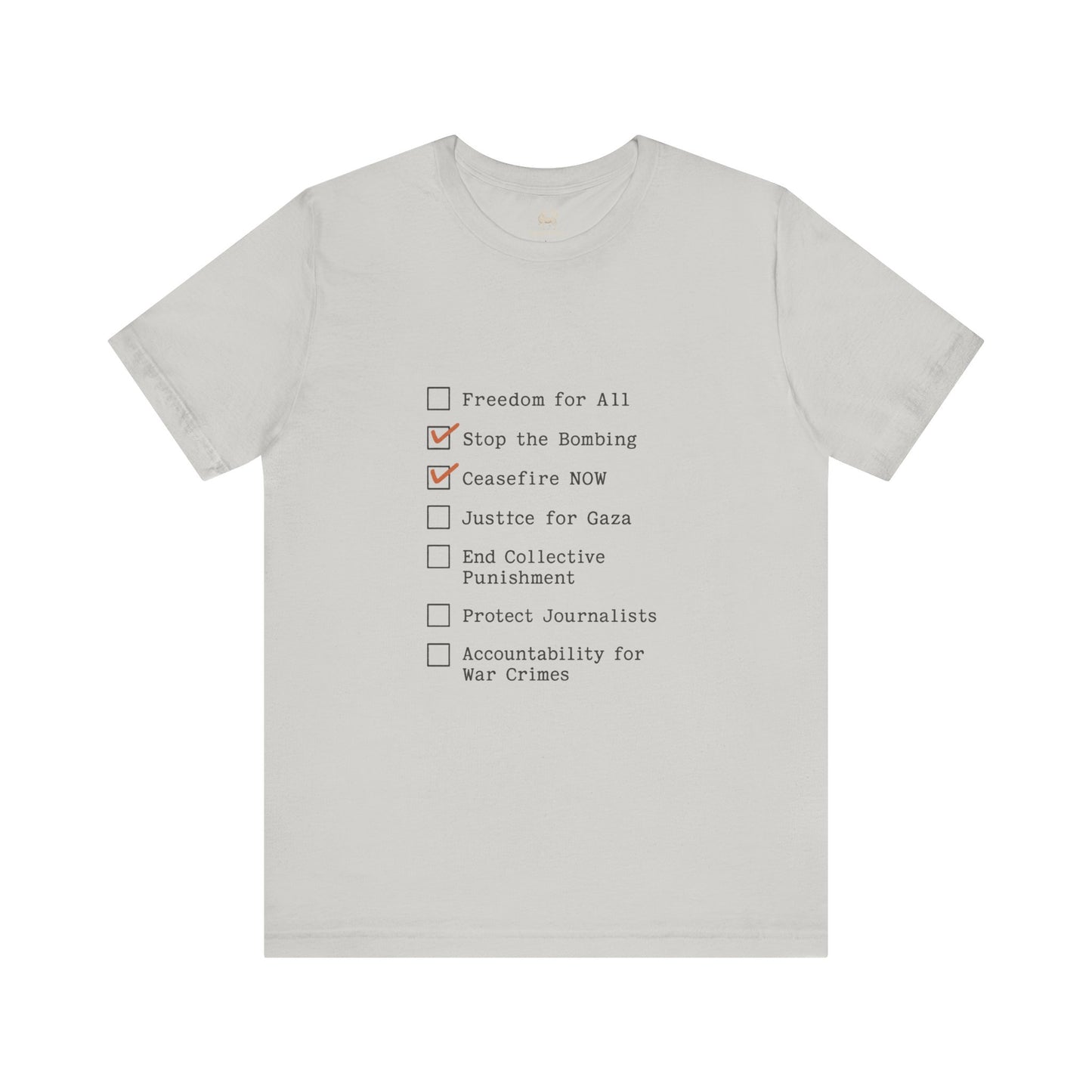 The Checklist – Ceasefire Active Edition Protest T-Shirt | Bella + Canvas 3001 Unisex Tee