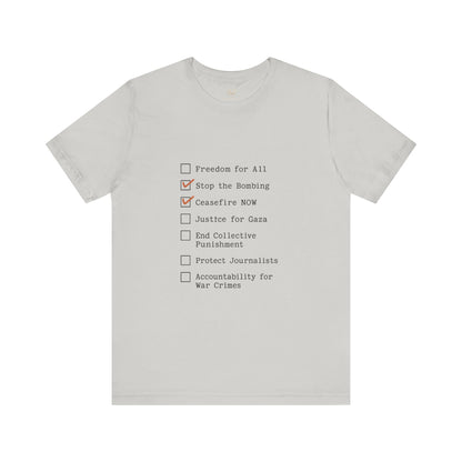 The Checklist – Ceasefire Active Edition Protest T-Shirt | Bella + Canvas 3001 Unisex Tee