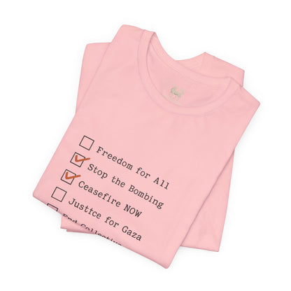 The Checklist – Ceasefire Active Edition Protest T-Shirt | Bella + Canvas 3001 Unisex Tee