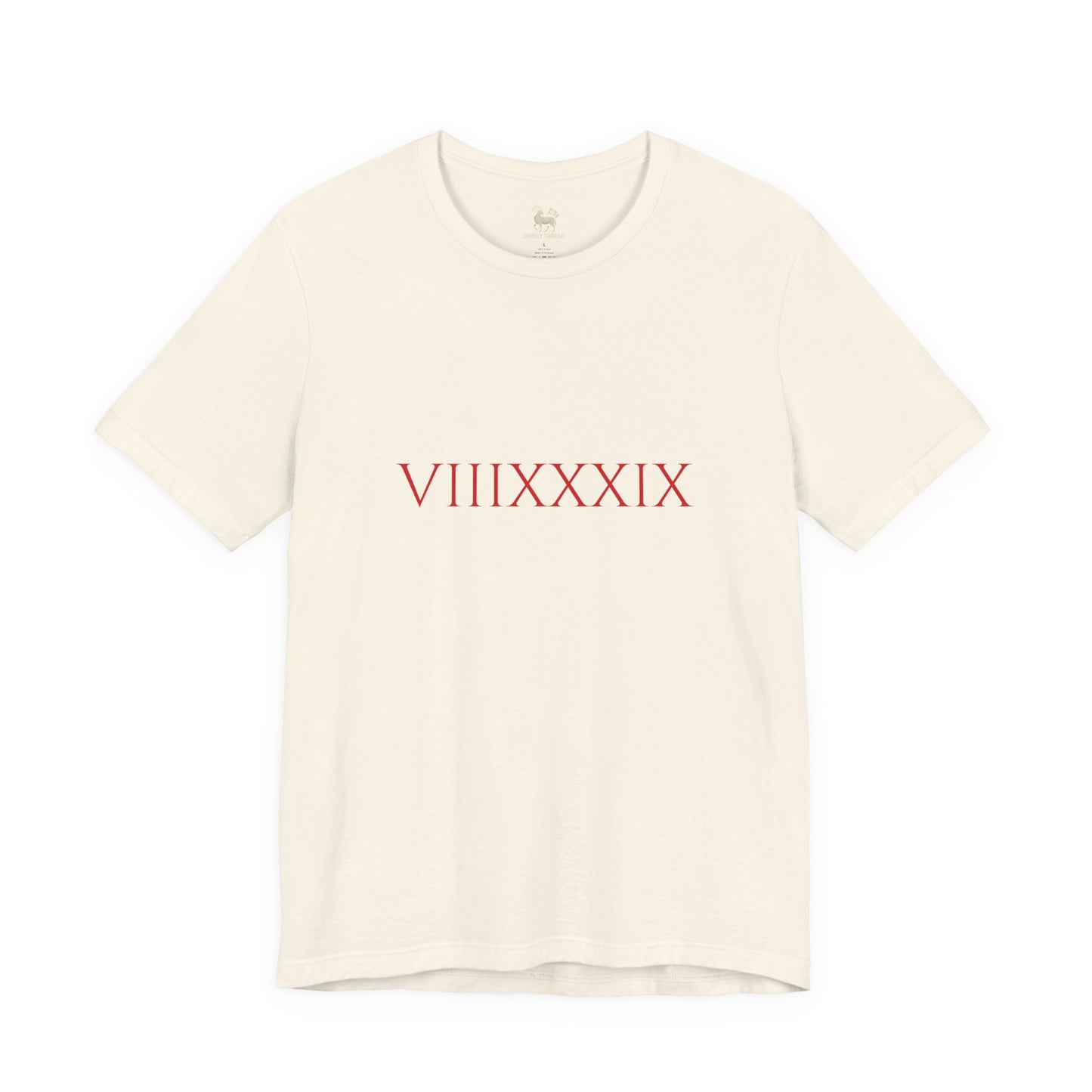 Folded view of the Invincibles to Unforgettables VIIIXXXIX tee — Arsenal title shirt by Unruly Thread.