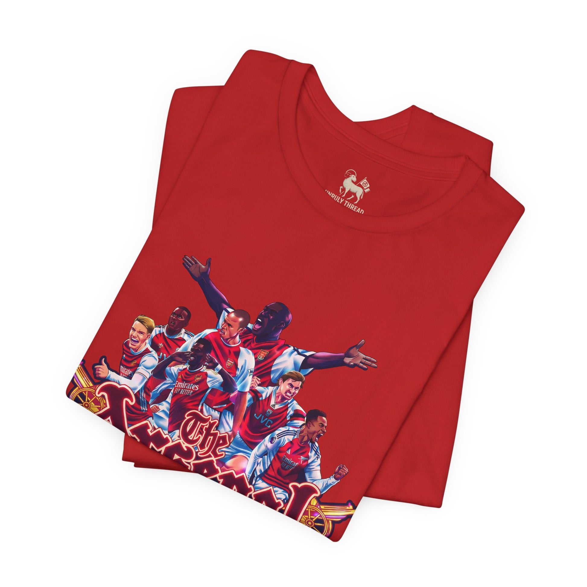 Back view of the Arsenal Tifo These Streets Are Our Own tee by Unruly Thread — clean back, front print only.