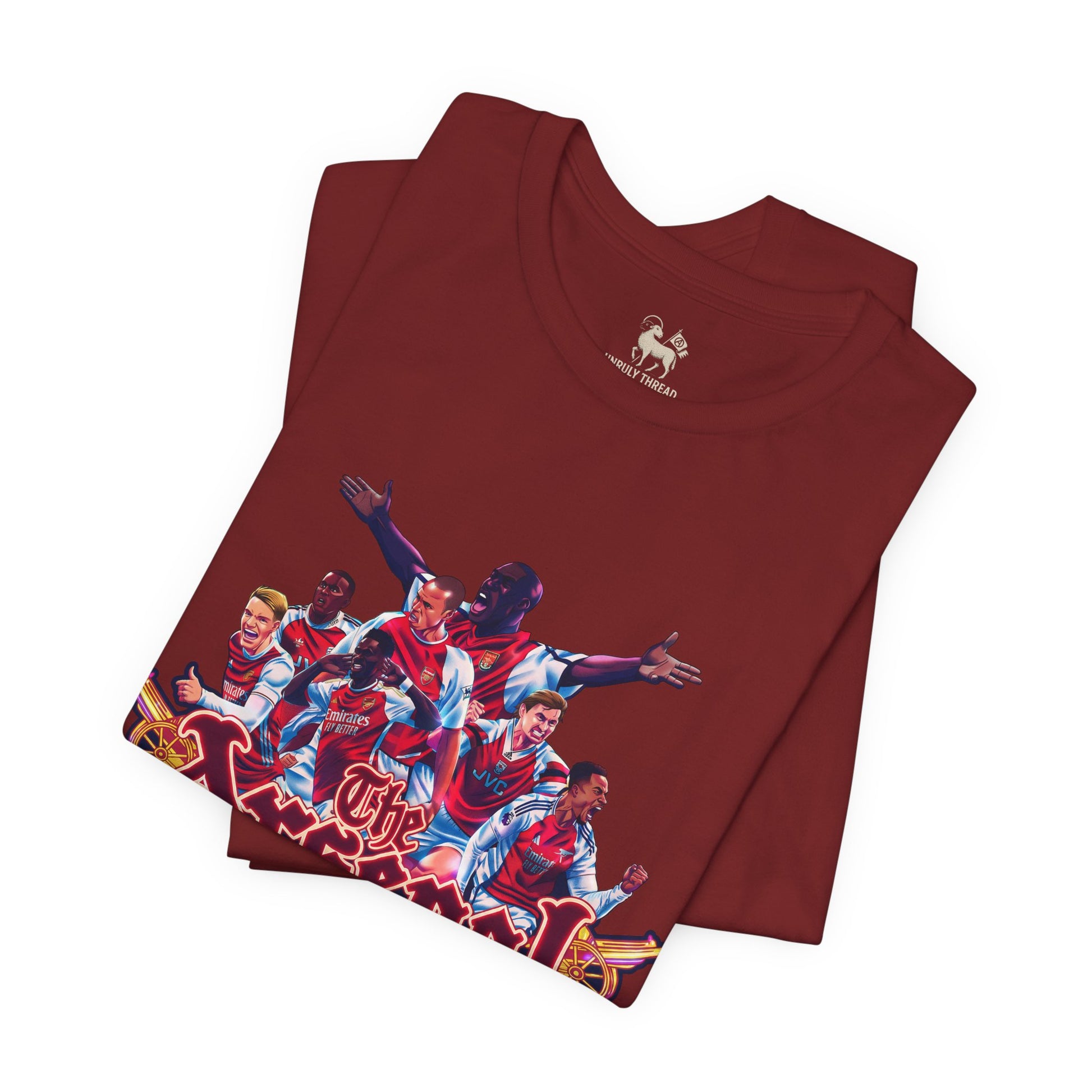 Lifestyle shot of the Arsenal Tifo These Streets Are Our Own tee — derby-day terrace shirt by Unruly Thread.